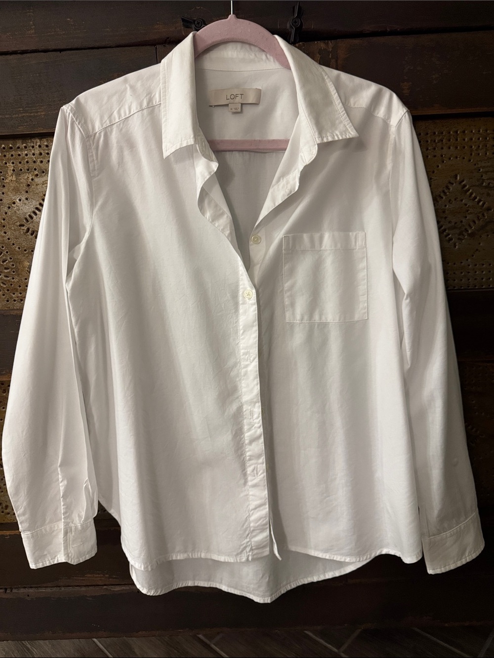 LOFT White Long-Sleeve Button Front Shirt